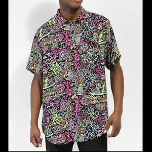 Killer Acid No Bad Trips Black Short Sleeve Button Up Shirt